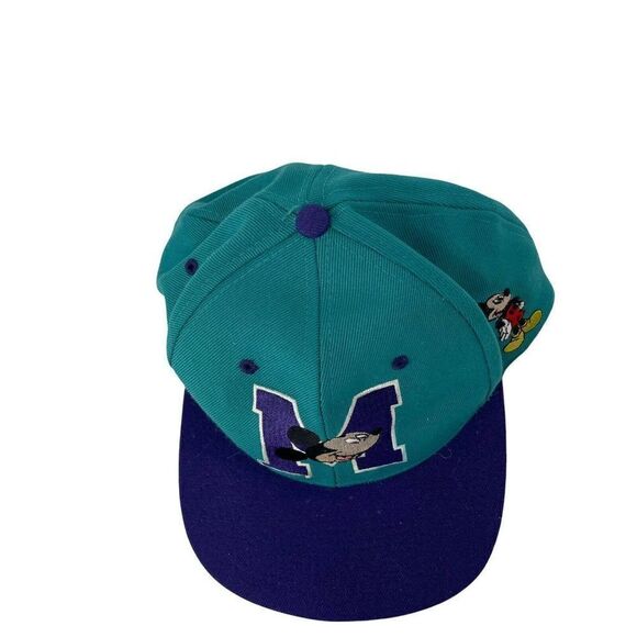 Disney Vintage Mickey Mouse Snapback Hat 90s Mickey Unlimited Teal Flat Bill OS - Picture 4 of 9